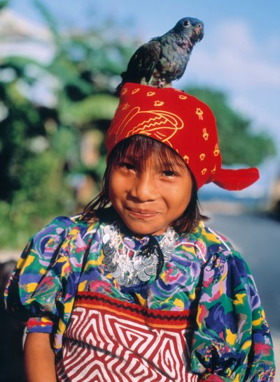 Cuna indisk pige med en papegøje på hovedet af Unbekannt Unbekannt